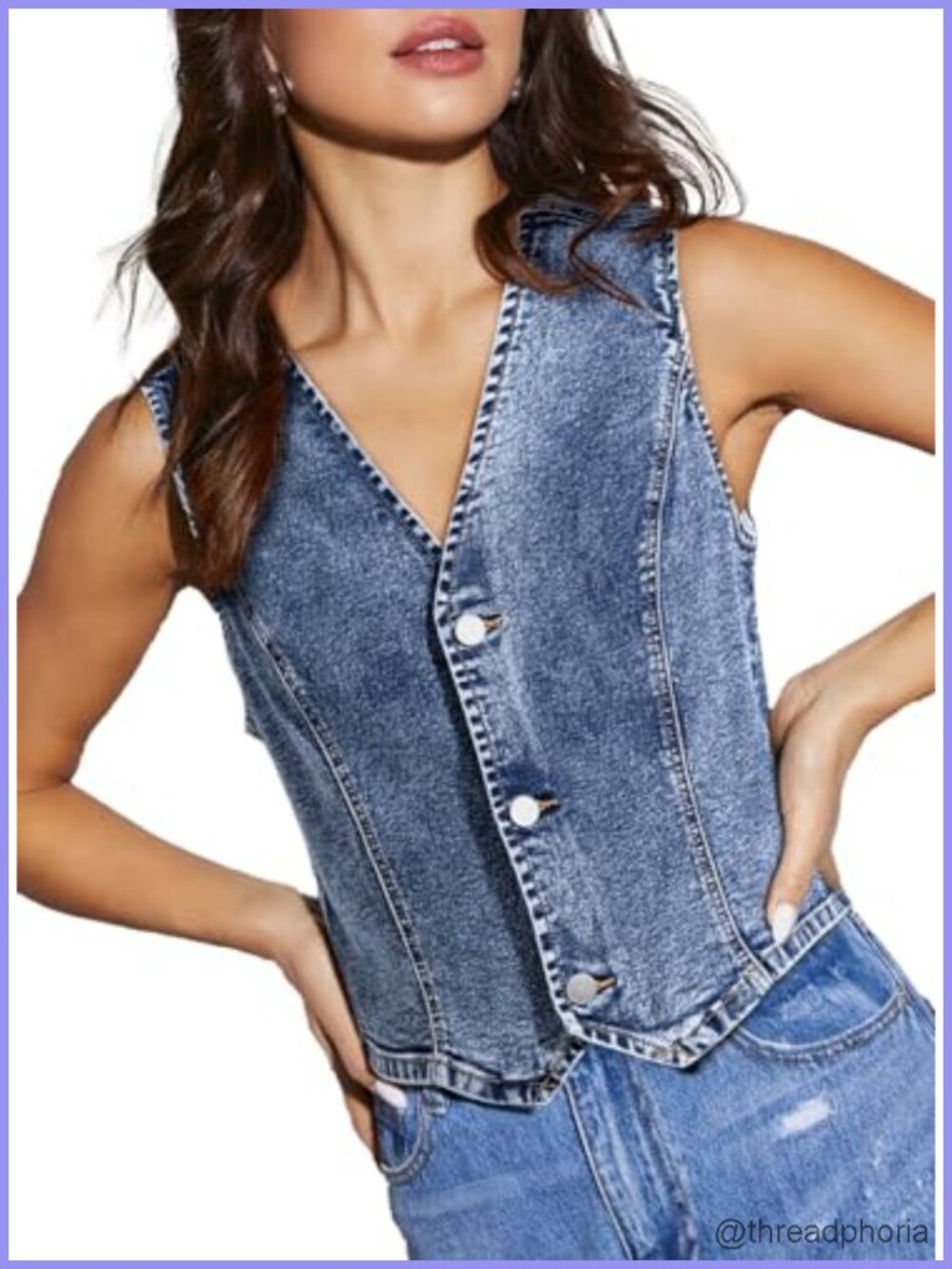 Sleeveless Denim Vest Crop Waistcoat V-Neck Button Top Women's